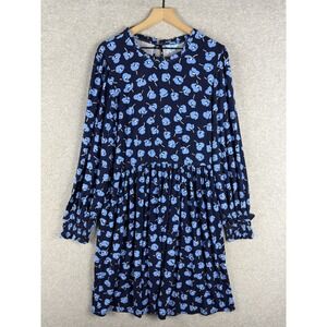 Draper James Dress Womens 1X‎ Blue Multi Long Sleeve Smocked Cuff Knit Floral